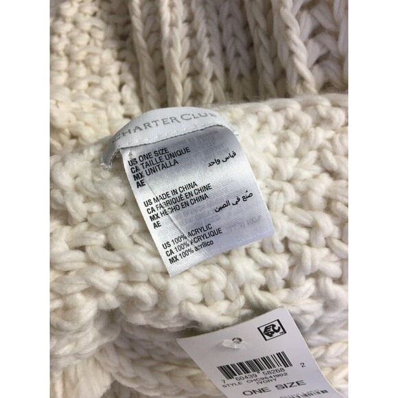 Charter Club Scarf Ruffle Knit Boa Ivory Pompon End Neck Warmer - Picture 3 of 8